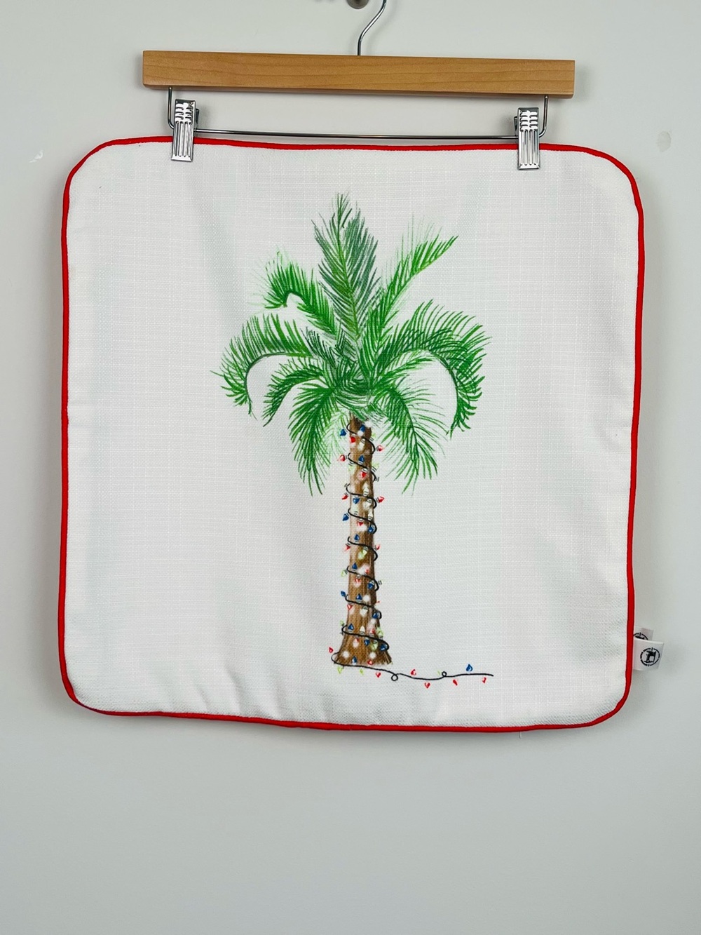 Set of 2 Sewing Down South Christmas Palm Tree square zippered pillow covers.